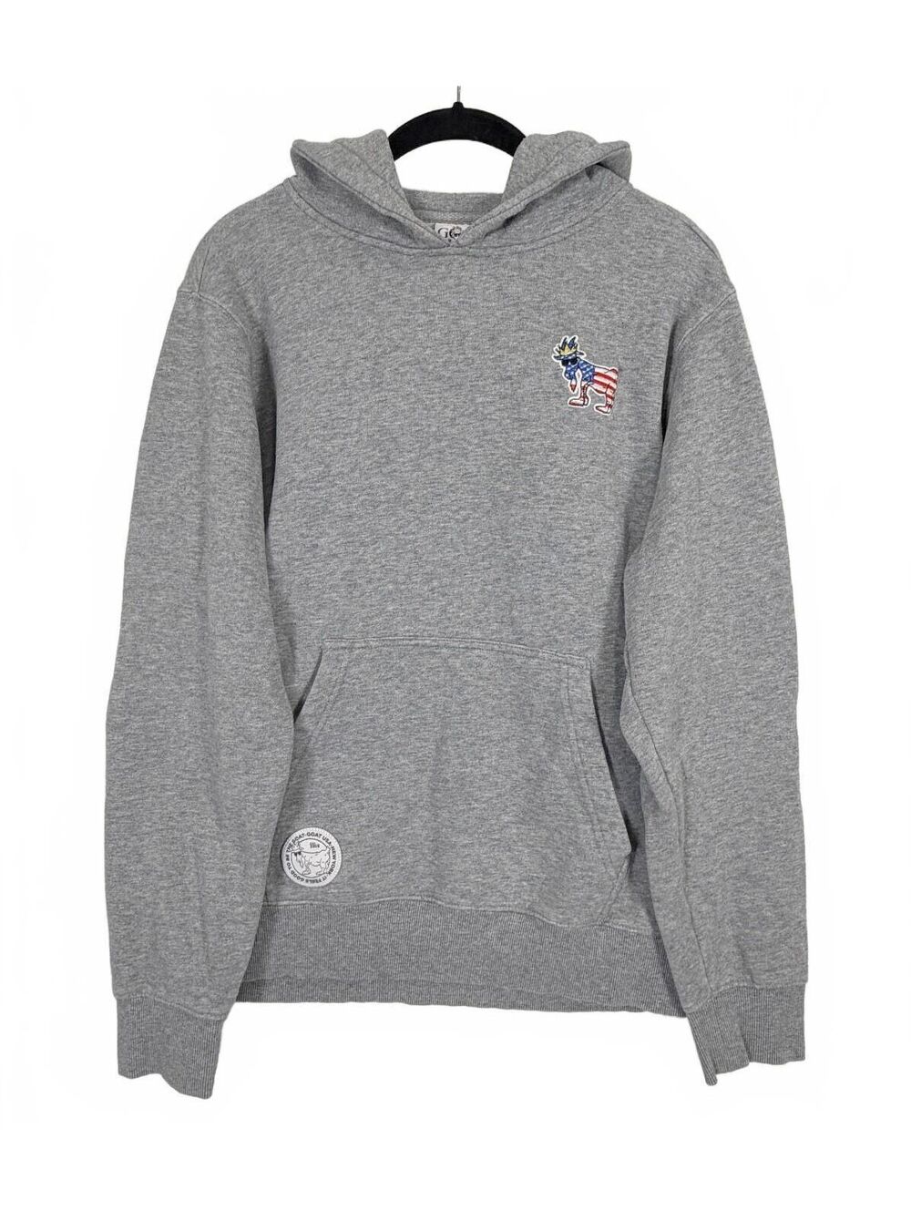 GOAT USA Freedom Hooded Sweatshirt Heather Gray American Flag Men's Small